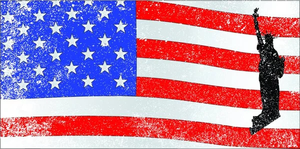 Una Bandera Americana Las Estrellas Rayas Con Una Silueta Estatua — Archivo Imágenes Vectoriales