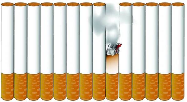 Alguns Cigarros Linha Com Queimando Tudo Isolado Sobre Fundo Branco — Vetor de Stock