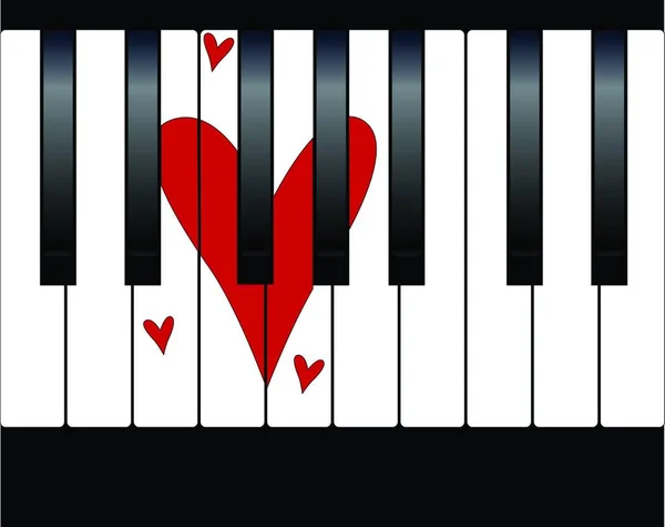 Schwarz Weiße Klaviertasten Mit Einem Großen Liebesherz Den Tasten — Stockvektor