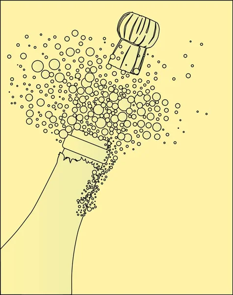 Láhev Šampaňského Otvírá Pěnou Bublinkami — Stockový vektor