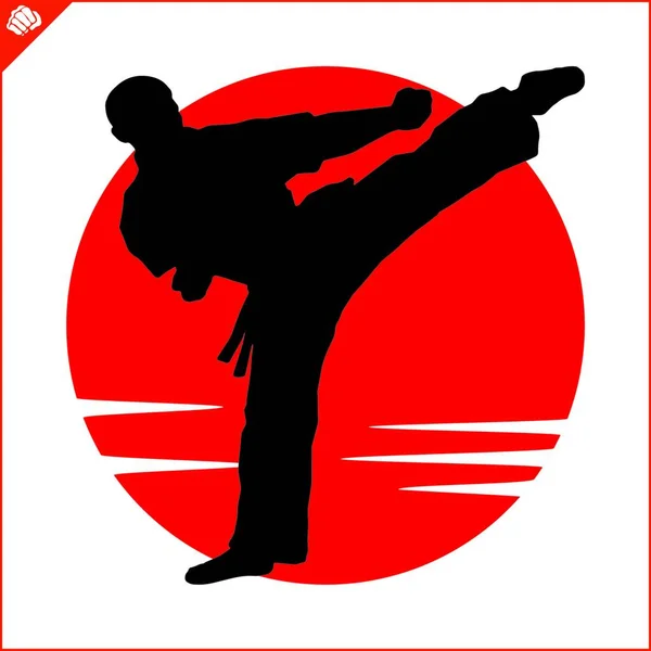 Karate High Kick Emblem Kampfkunst Farbiges Simulationsdesign Vektor Eps — Stockvektor