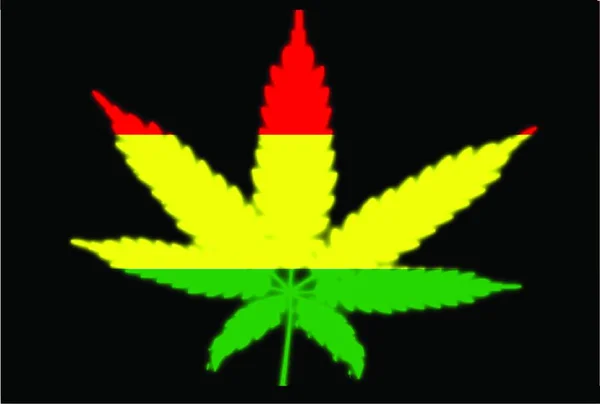 Rastafarian Bayrağı Siyah Arka Planda Bir Yaprağın Altında — Stok Vektör