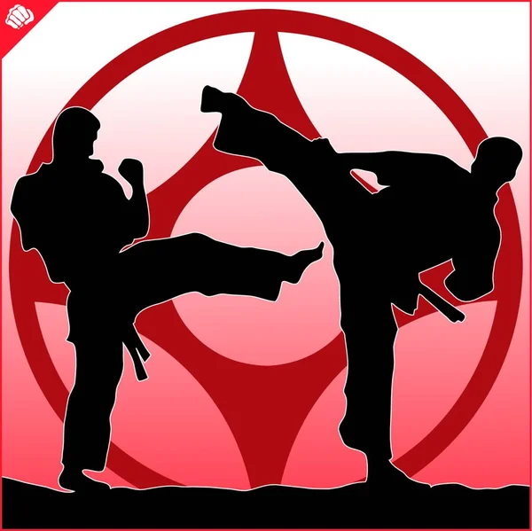 Karate High Kick Emblem Kampfkunst Farbiges Simulationsdesign Vektor Eps — Stockvektor