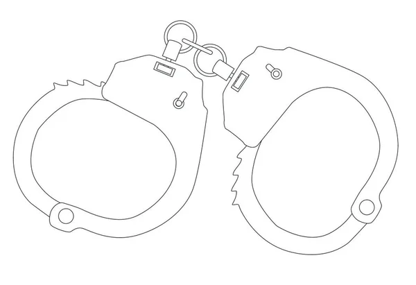 Set Metal Handcuffs Ouline White Background — Stock Vector