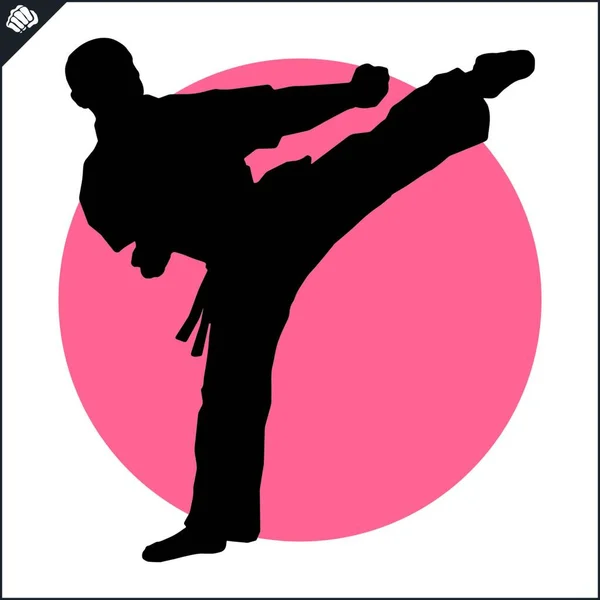 Karate high kick emblem. Martial art colored simbol design. Vector, EPS.