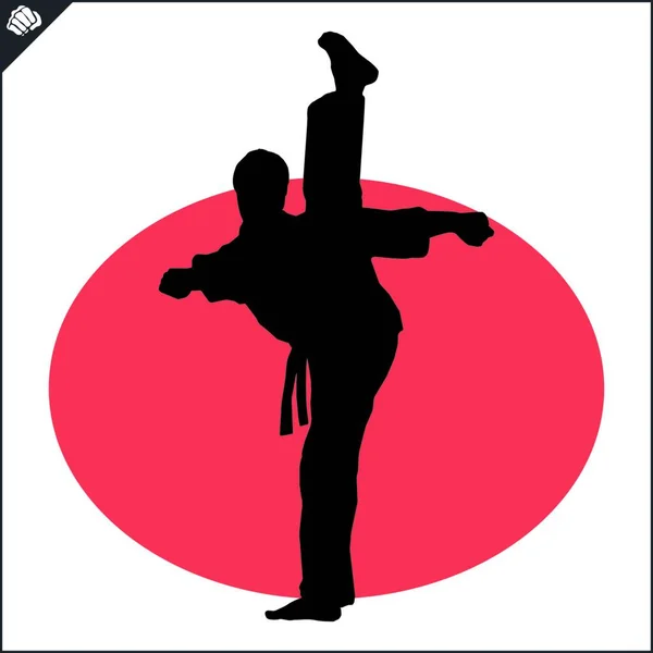 Karate Yüksek Tekme Amblemi Savaş Sanatı Erkek Tasarım Renkli Vektör — Stok Vektör