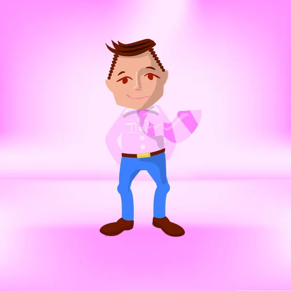 办公室里穿着粉色领带和粉色衬衫的小男孩儿 — 图库矢量图片