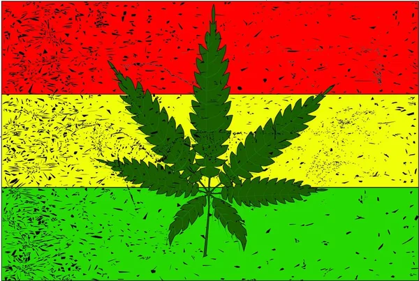 Bandera Rastafari Con Motivo Hoja Cáñamo Suave Grunge — Vector de stock