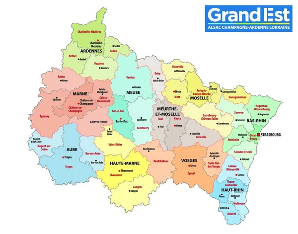 Verwaltungskarte Der Neuen Französischen Region Grand Est Mit Logo — Stockvektor