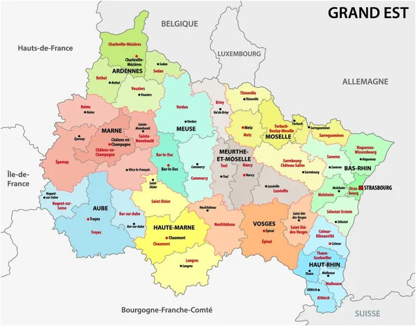 Administracyjna Mapa Nowego Francuskiego Regionu Grand Est — Wektor stockowy