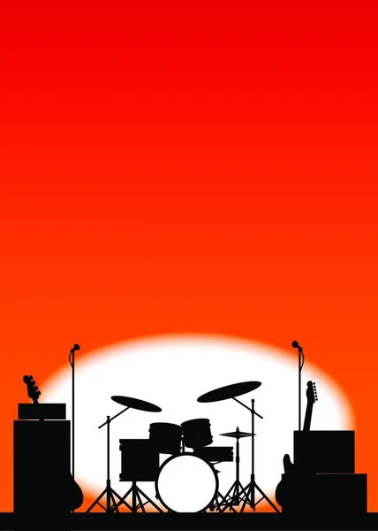 Silhouette Rock Bands Equipment Stage Poster — Stock Vector