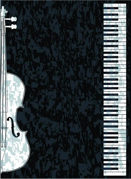 Черно Белые Клавиши Фортепиано Черном Фоне Вставкой Скрипки — стоковый вектор
