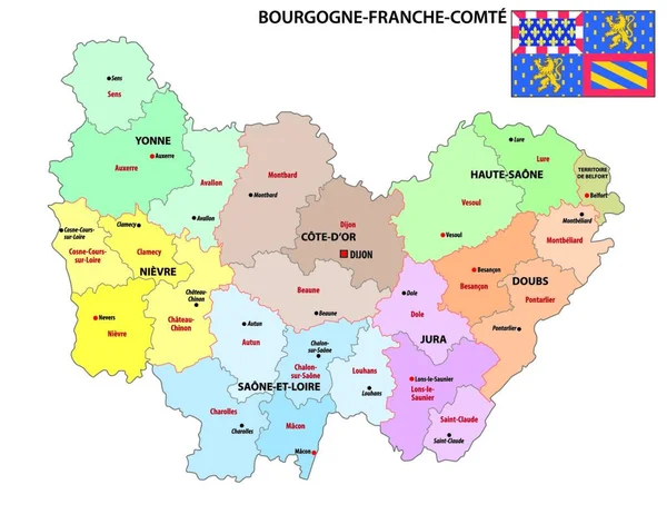 Yeni Fransız Bölgesinin Idari Haritası Bourgogne Franche — Stok Vektör