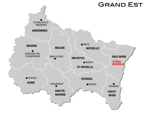 法国新地区大东部的简朴灰色行政地图 — 图库矢量图片