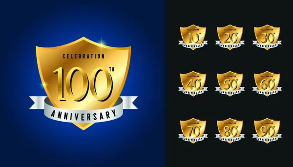 Conjunto Crachás Aniversário Design Emblema Celebração Aniversário Ouro Para Perfil — Vetor de Stock