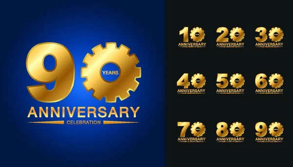 Conjunto Logotipo Aniversario Diseño Emblema Celebración Del Aniversario Oro Para — Vector de stock