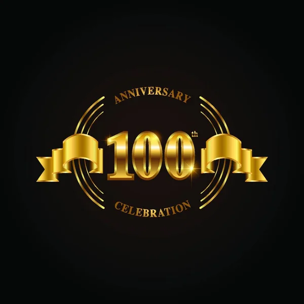 Логотип Празднования 100 Летия Эмблема Золотой Годовщины Лентой Дизайн Буклета — стоковый вектор