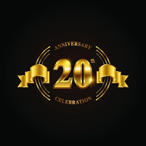 Anni Anniversario Celebrazione Logotipo Emblema Anniversario Oro Con Nastro Progettazione — Vettoriale Stock