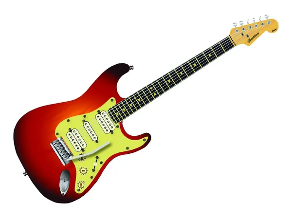 白い背景に隔絶されたサンバーストカラーのソリッドボディエレキギター — ストックベクタ