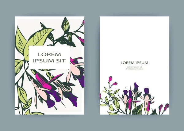 Projeto Modelo Cartão Convite Casamento Botânico Flores Rosa Fúcsia Desenhadas — Vetor de Stock