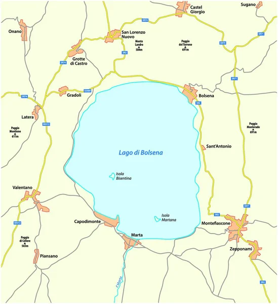 Карта Центрального Итальянского Озера Больсена Лацио Италия — стоковый вектор