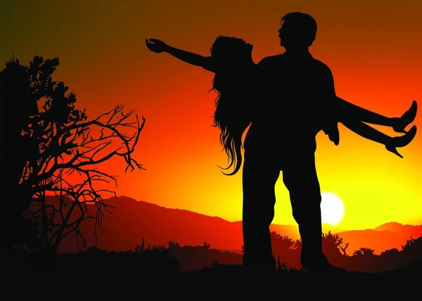 Ρομαντική Αγάπη Στο Ηλιοβασίλεμα Εικονογράφηση Φόντου Διάνυσμα — Διανυσματικό Αρχείο