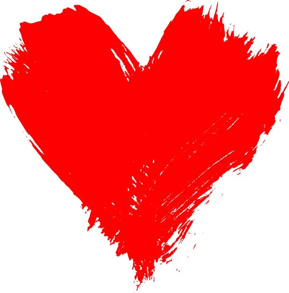 Ilustração Vetorial Grunge Pincelada Pintado Forma Coração Vermelho Isolado Fundo — Vetor de Stock