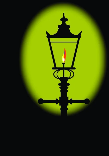 典型的伦敦老式煤气灯 有火焰和光芒 — 图库矢量图片