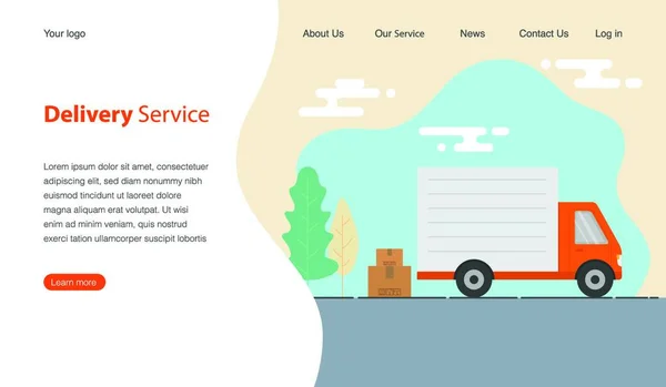 Дизайн Шаблону Сайту Компанії Надає Послуги Вантажівка Картонні Коробки Крихкими — стоковий вектор
