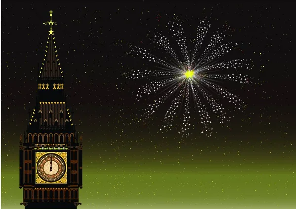 Новый Год Лондоне Биг Беном Ракетой — стоковый вектор