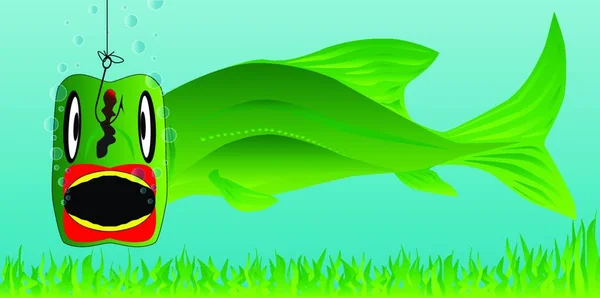 フックを取るしようとしている大きな魚 — ストックベクタ