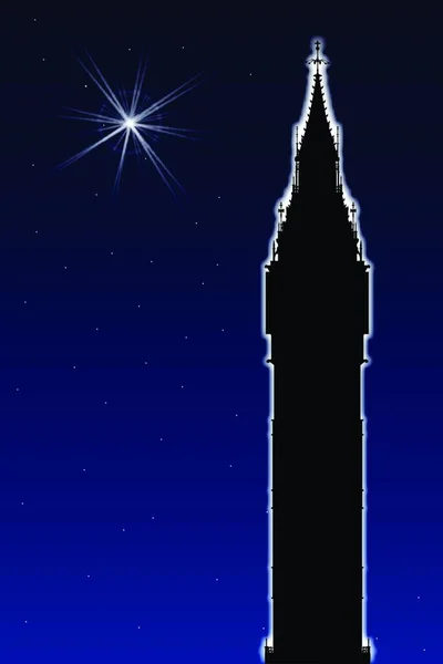 Big Ben Vid Nyår Med Den Ljusaste Stjärnan — Stock vektor