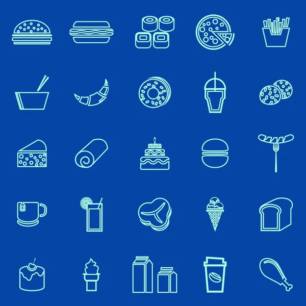 Popular Food Line Color Icons Blue Background Stock Vector — Stock Vector