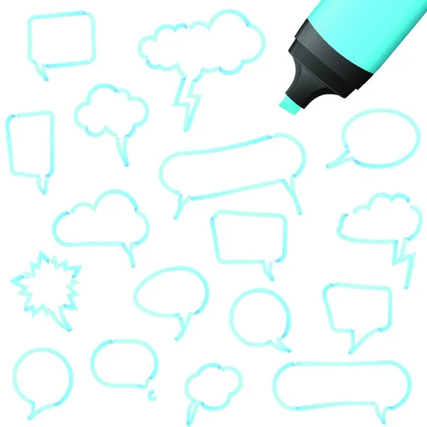 Ilustración Burbujas Habla Dibujadas Con Resaltador Color Azul — Vector de stock