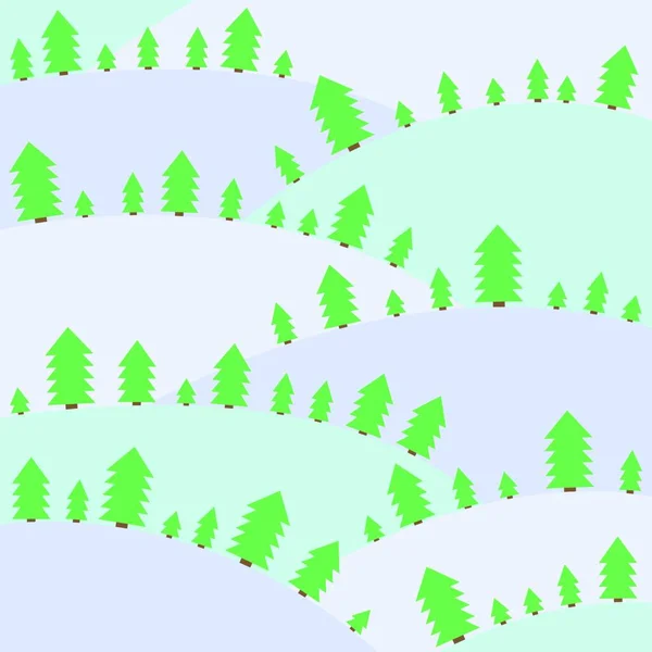 Snow Hills Fir Trees Winter Landscape Christmas New Year Card — Stock Vector