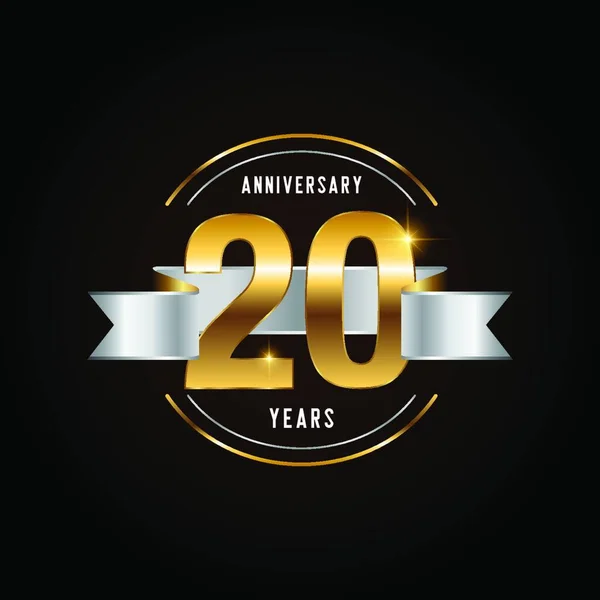 Logotipo Celebración Años Emblema Del Aniversario Oro Con Cinta Diseño — Vector de stock