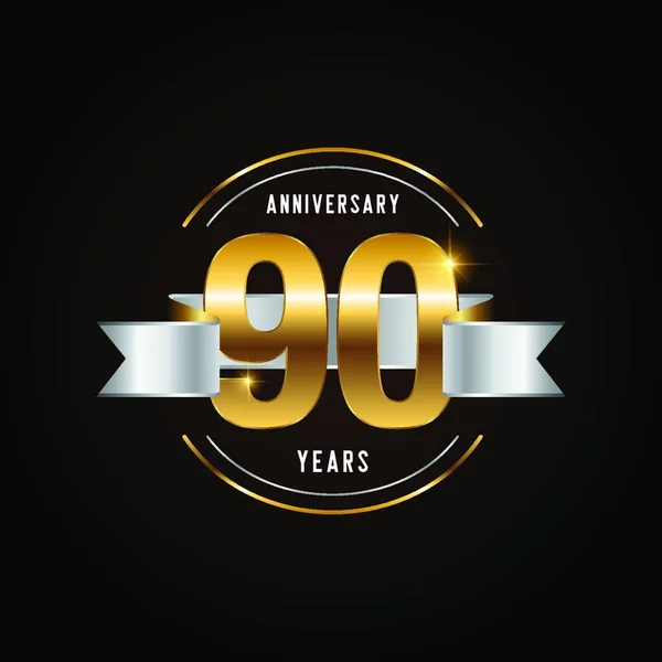 Tahun Perayaan Logotype Lambang Ulang Tahun Emas Dengan Pita Desain - Stok Vektor