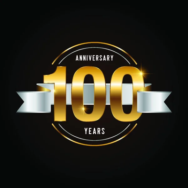 100 Anos Logotipo Celebração Aniversário Emblema Aniversário Ouro Com Fita —  Vetores de Stock