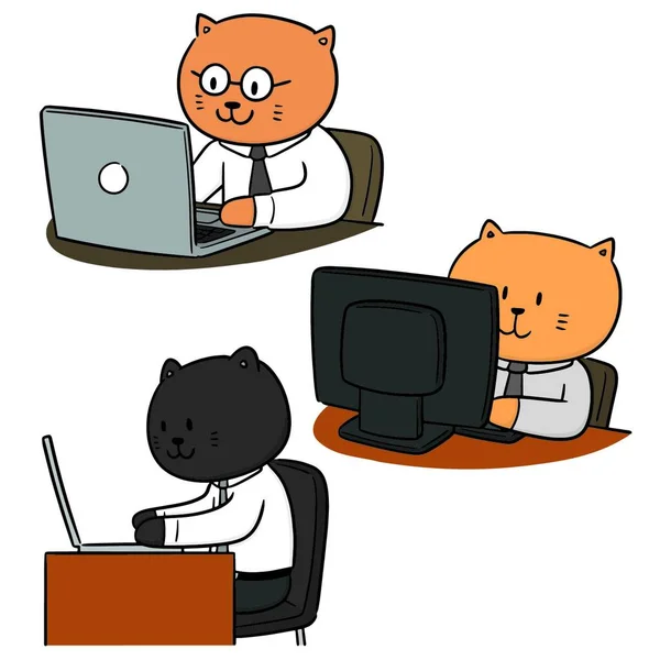 Vektorsatz Der Katze Büroangestellte — Stockvektor