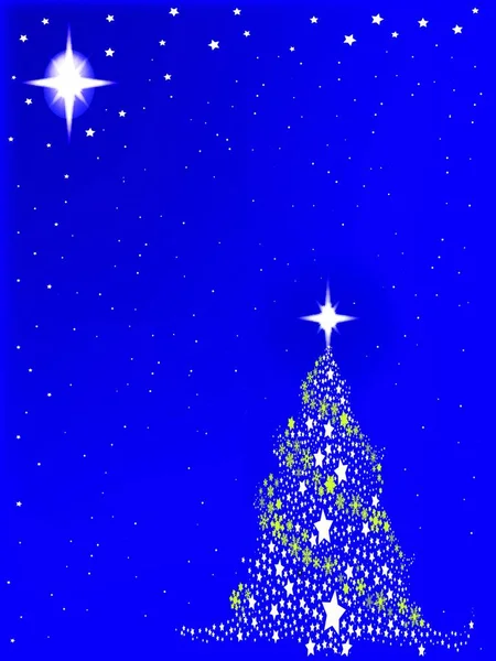 Telón Fondo Azul Navidad Con Árbol Estrellas — Vector de stock