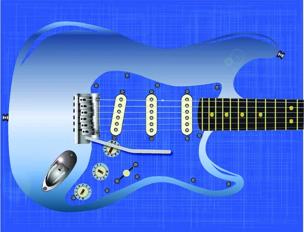 Una Guitarra Rock Azul Sobre Fondo Grunge Azul — Vector de stock
