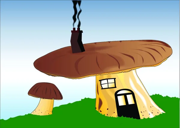 Fairy Mushroom Home Blue Sky — Stock Vector