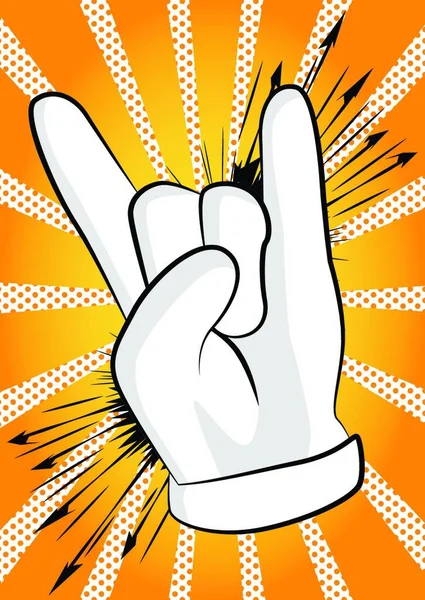 Vektor Cartoon Hand Rockerpose Illustrierter Handausdruck Geste Auf Comic Hintergrund — Stockvektor