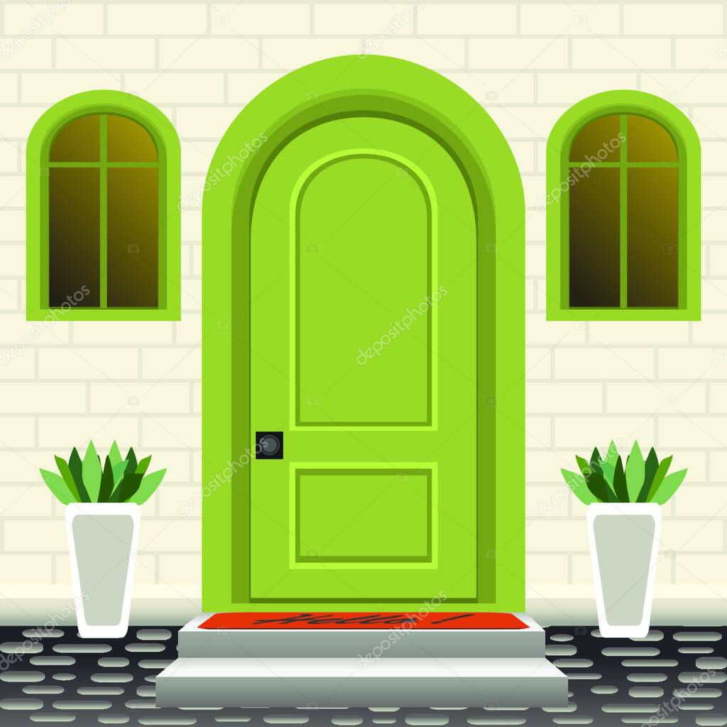 Frente Puerta Casa Con Puerta Escalones Lámpara Flores Macetas Fachada  Vector de stock por ©PantherMediaSeller 351325248, image size:1024x1024
