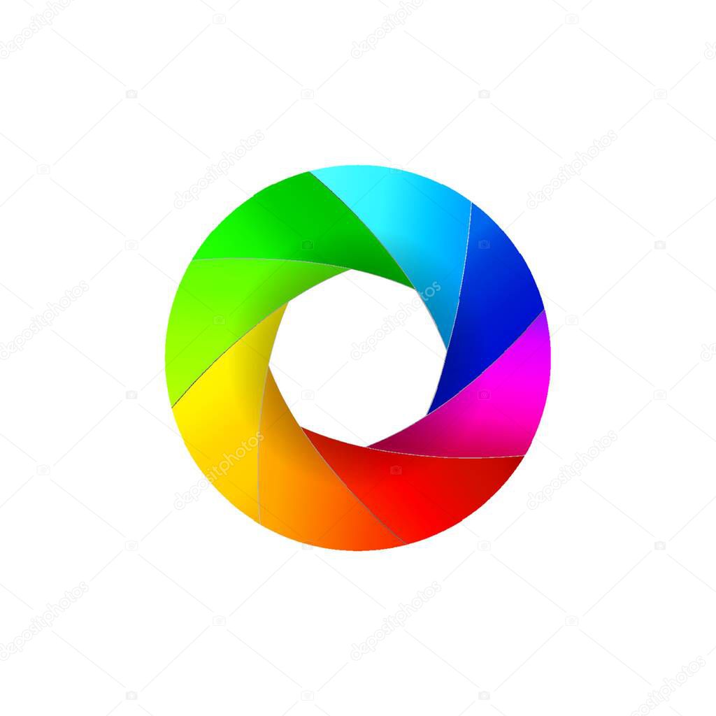 Vector illustration of rainbow colorful camera lens shutter open aperture isolated on white background