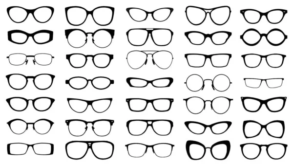 Set Black Vector Glasses White Background — Stock Vector