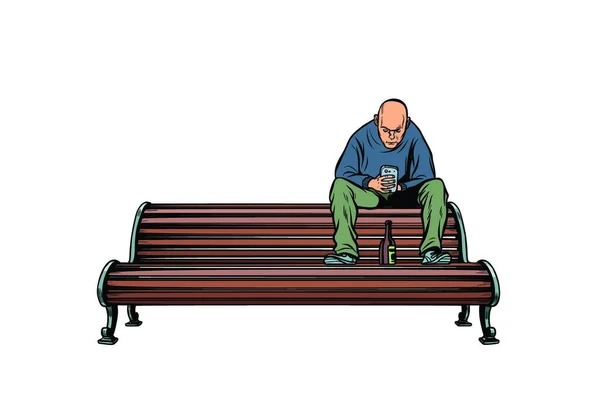 Skinhead Bully Sitting Bench Bottle Pop Art Retro Vector Illustration — Stock Vector