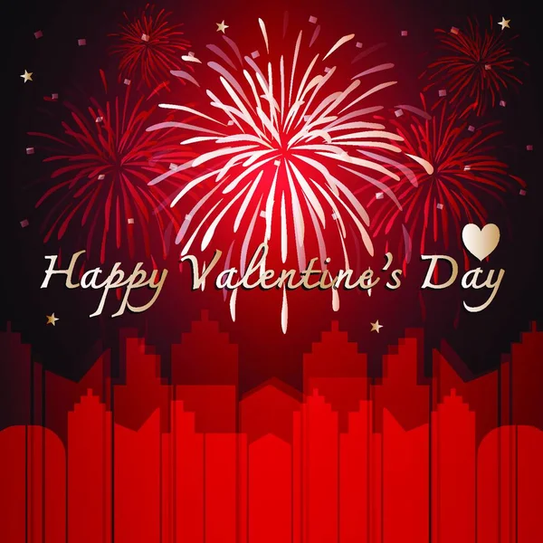 Feliz Día San Valentín Con Fondo Fuegos Artificiales Vector Stock — Archivo Imágenes Vectoriales