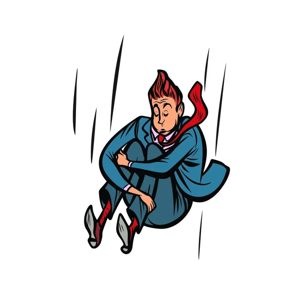 Businessman Jump Dive Comic Cartoon Pop Art Retro Vector Illustration — Stock Vector