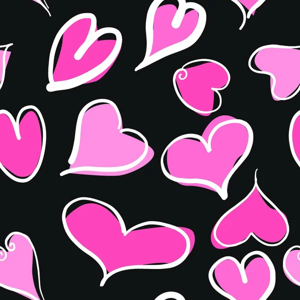 Abstracte Naadloze Patroon Met Hartjes Zwarte Achtergrond Valentine Harten Met — Stockvector
